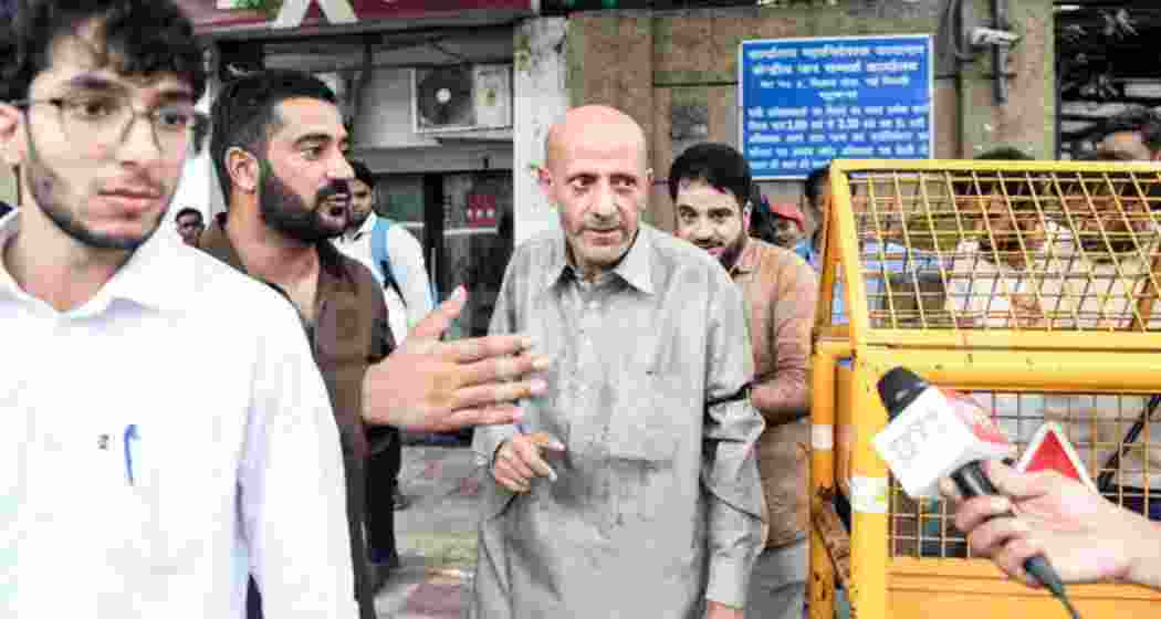Baramulla MP Rashid Engineer comes out from Tihar jail after being granted interim bail by Delhi''s special NIA court in a terror funding case, in New Delhi on Tuesday.