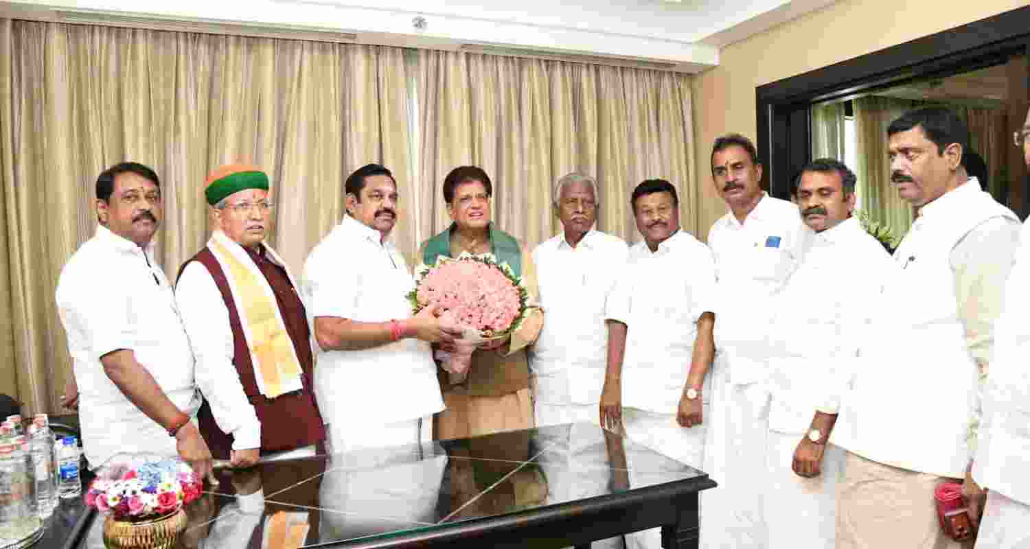 BJP leader and Union Minister Piyush Goyal meets AIADMK General Secretary Edappadi K Palaniswami and other party leaders in Chennai on Tuesday.
