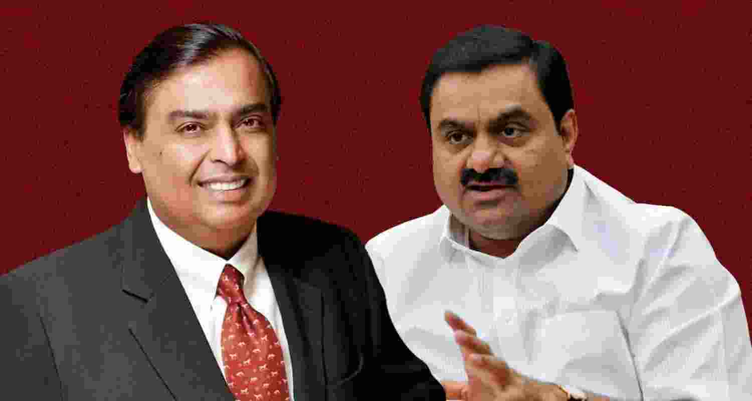 Mukesh Ambani and (right) Gautam Adani.