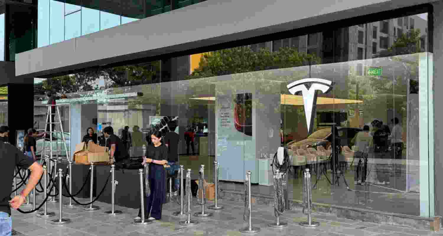 The Tesla showroom launched at Aerocity in New Delhi on Monday.