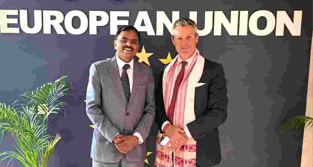 Assam Chief Secretary Ravi Kota with European Union Ambassador to India, Herve Delphin. (Photo: @CSAssam_/'X')