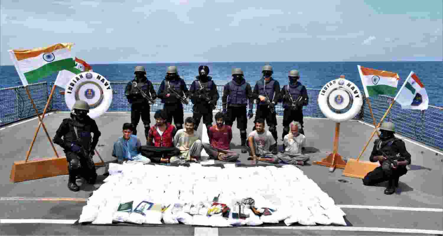 A file photograph of the Narcotics Control Bureau seizing Afghan heroin from a fishing vessel off the Kochi coast.