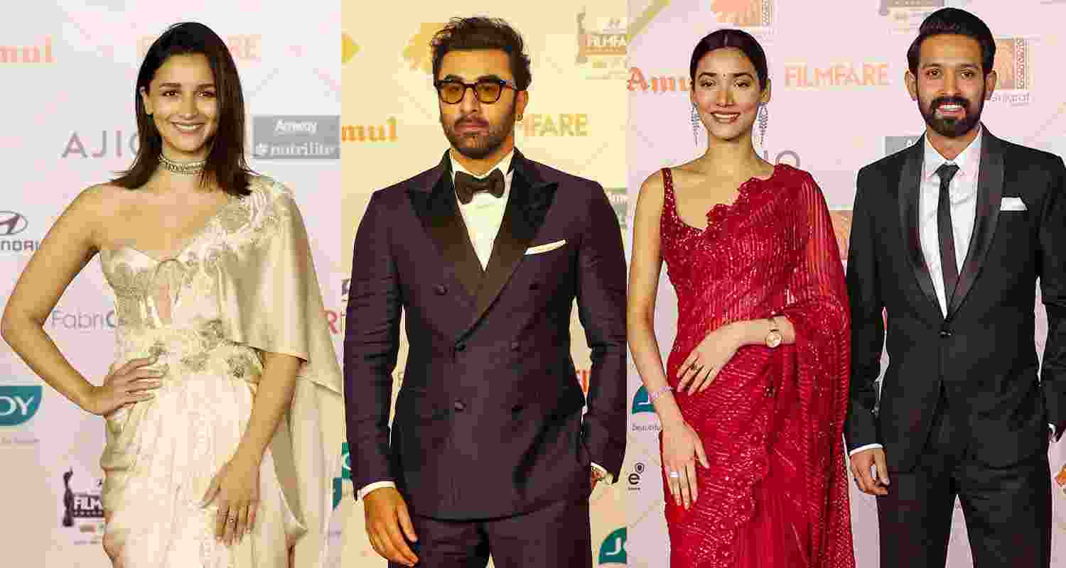 Actors Ranbir Kapoor and Alia Bhatt best actor and actress FIlmfare awards  Vidhu Vinod Chopra's "12th Fail" won the Black Lady for best film and director