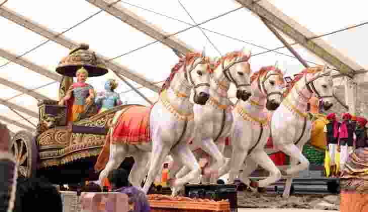 Haryana's tableau of Virat Swaroop of Lord Krishna, with the theme of International Gita Mahotsav 2024. Image: X. 