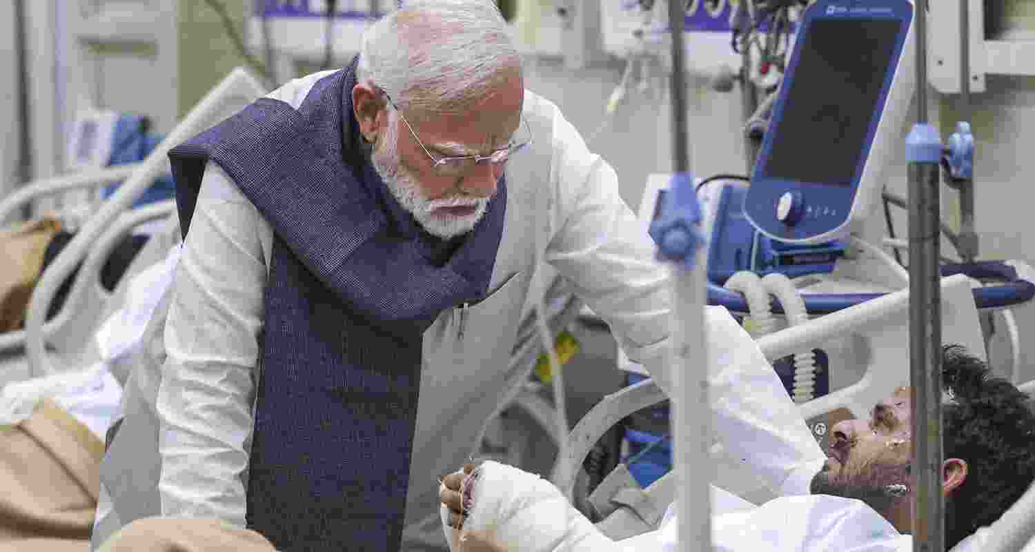 The Prime Minister returned to India after a two-day trip to Bhutan, after which he went straight to the hospital to meet those injured in the blast, officials said