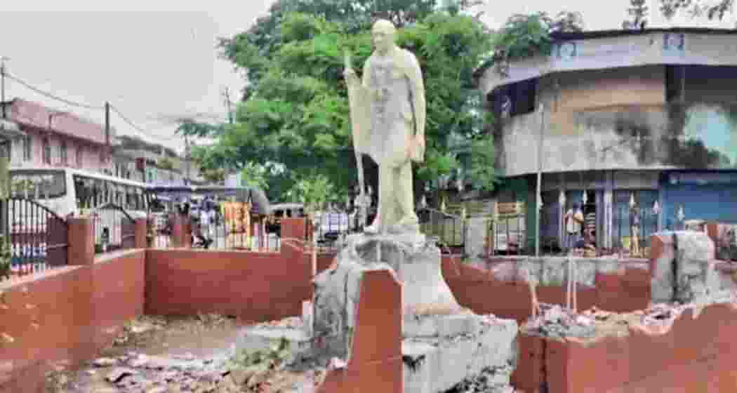 The Gandhi statue that was removed on Friday at Doomdooma in Assam's Tinsukia district. 