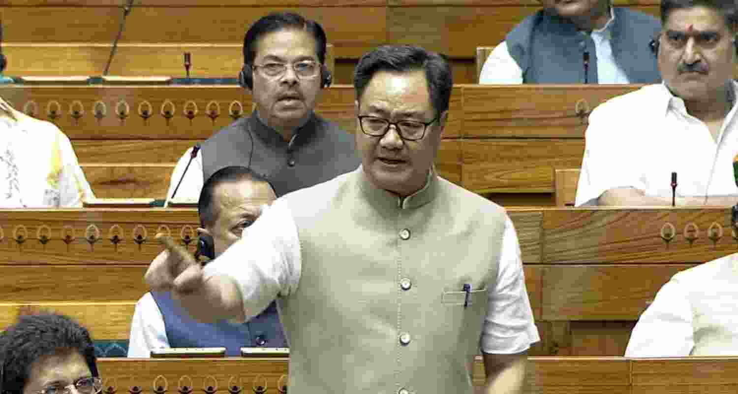  Union Parliamentary Affairs Minister Kiren Rijiju addressing the Lok Sabha on Wednesday.