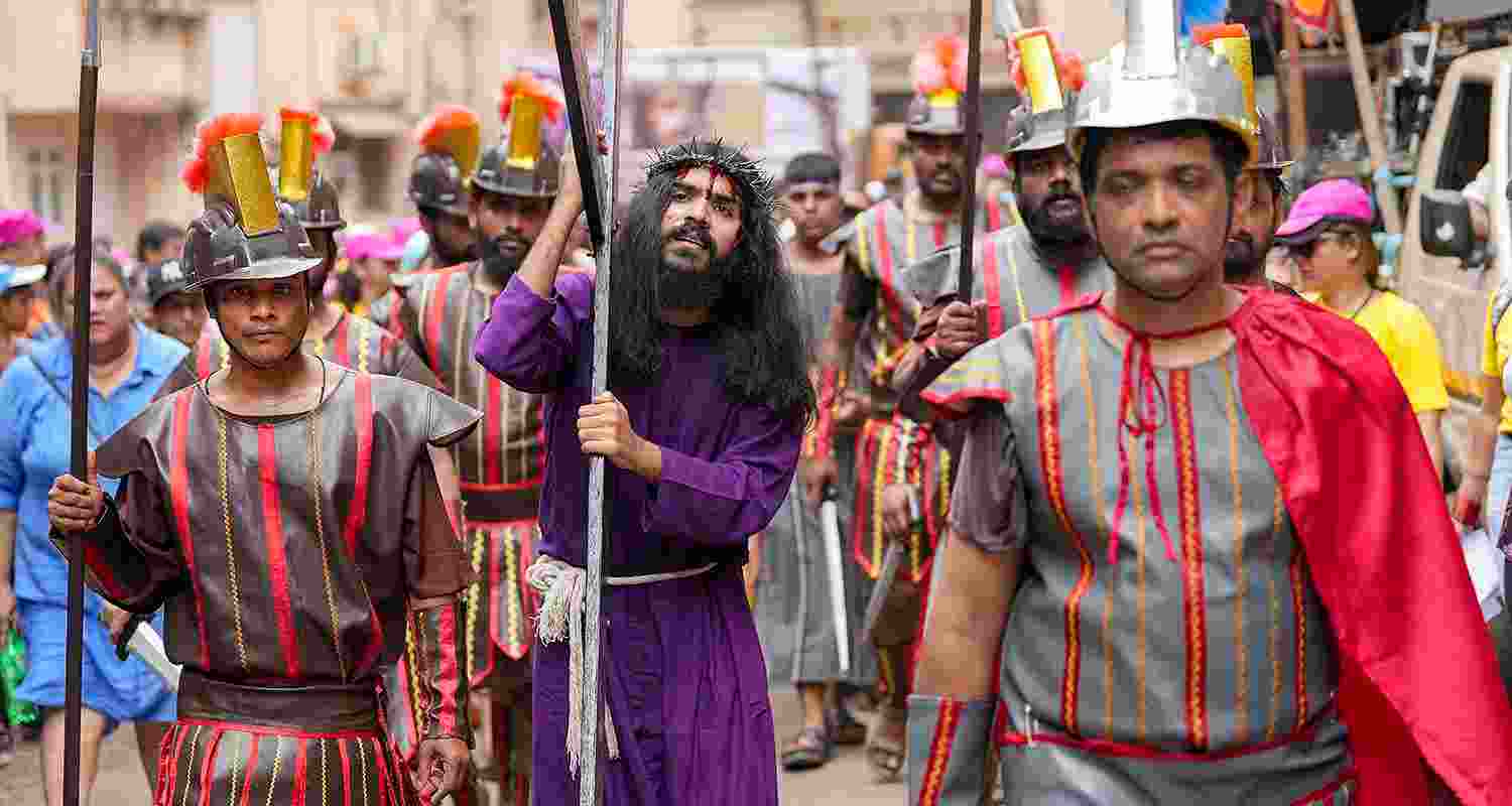 Christian devotees participate in a crucifixion procession on the Good Friday, in Mumbai on Friday Christian devotees participate in a crucifixion procession on the Good Friday, in Mumbai on Friday
