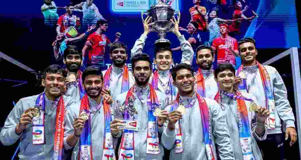 A file photograph of the Thomas Cup-winning Indian team in 2022.