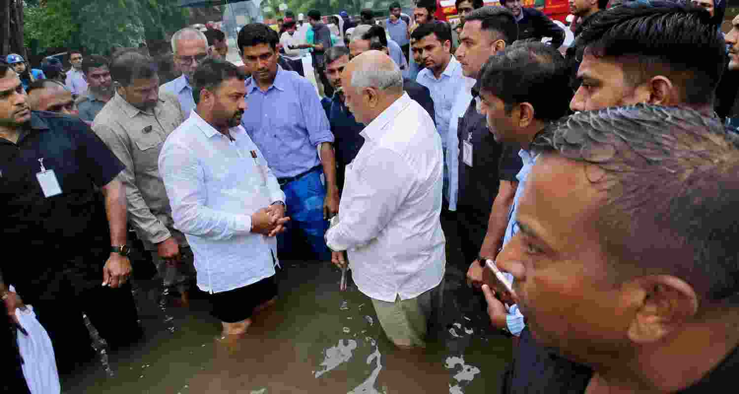 Gujarat CM Bhupendra Patel reviewed flood-hit areas in Bopal as heavy rain caused waterlogging, while rescue teams evacuated residents in Valsad.