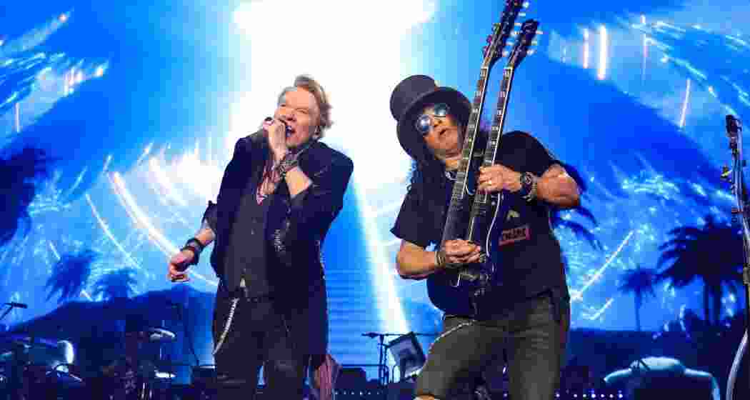 Axl Rose and Slash of Guns N' Roses perform onstage during the Power Trip music festival at Empire Polo Club on October 06, 2023 in Indio, California. Photo: Kevin Mazur/Getty Images for Power Trip.