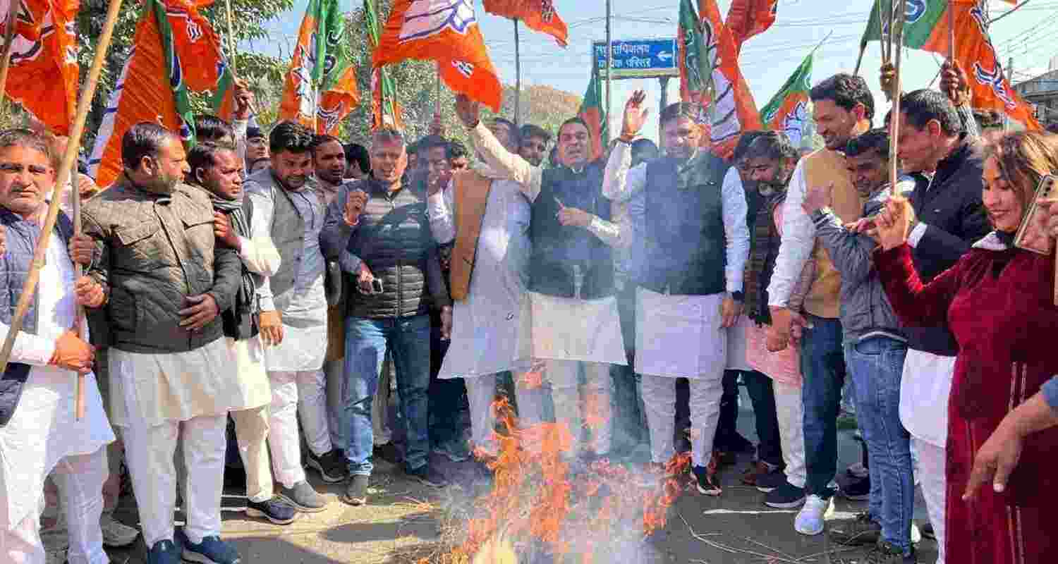 Haryana BJP protests against Kejriwal’s “poison in Yamuna” claims. 