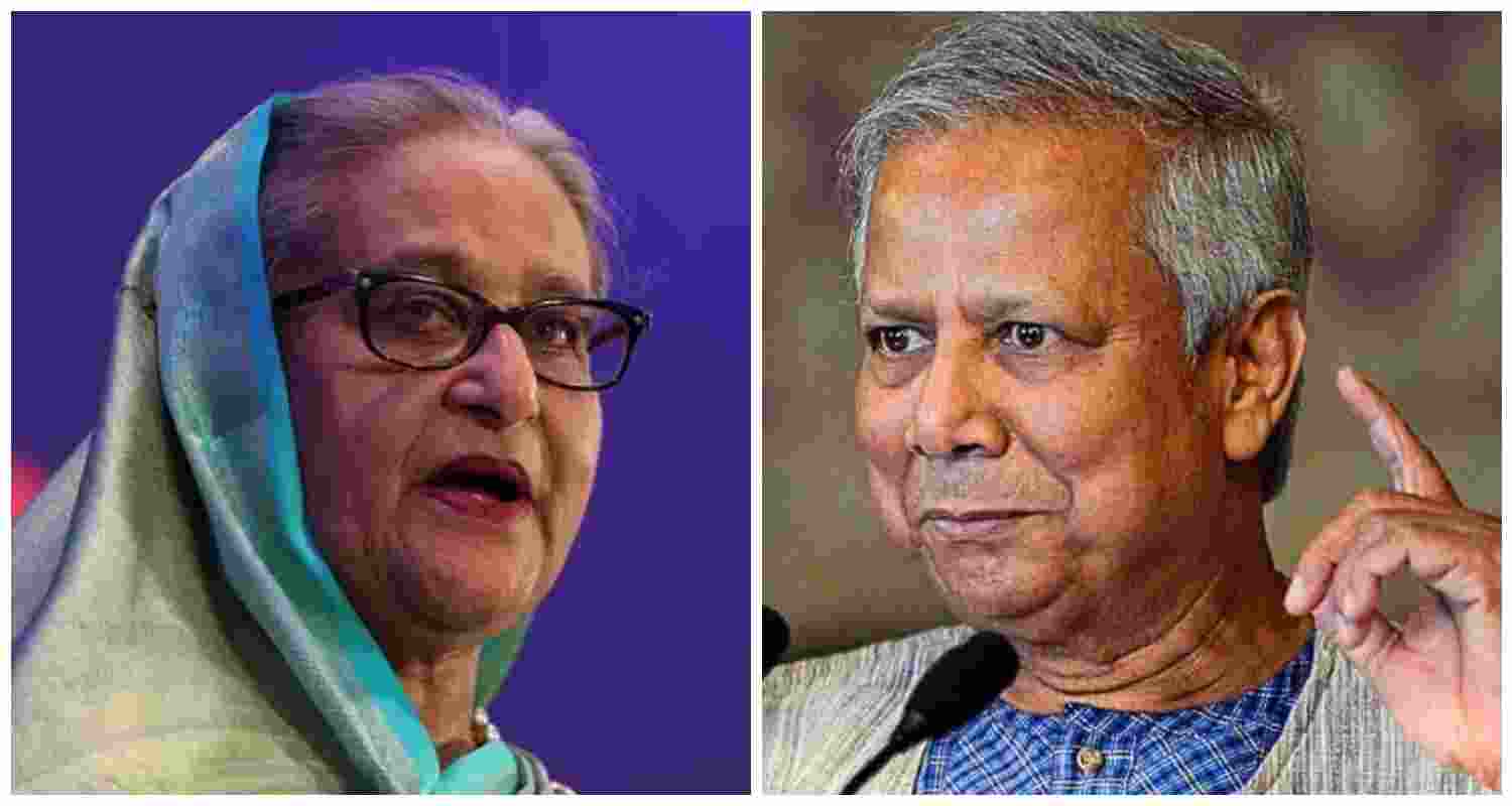 Ousted Bangladeshi Prime Minister Sheikh Hasina, Nobel Laureate and Bangldesh interim leader Muhammad Yunus. File photo.