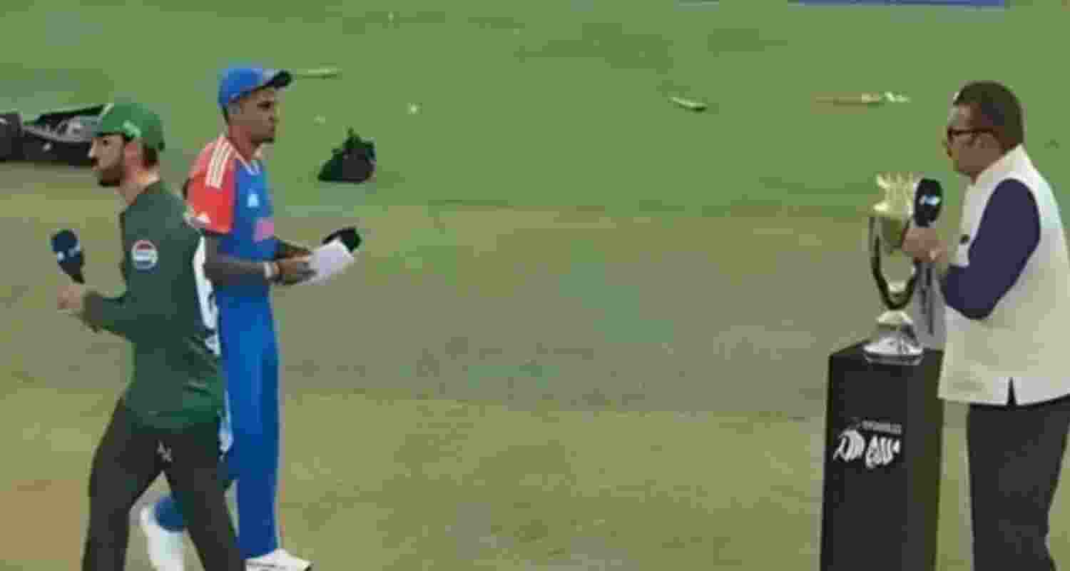 A file photograph of Indian skipper Suryakumar Yadav giving a cold shoulder to his Pakistan counterpart on Sunday.