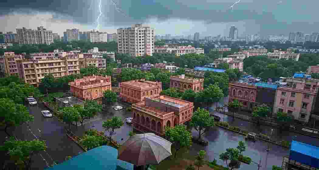Thunderclouds loom over Delhi in this aerial shot as a sudden dust storm, followed by rain, lashes the capital, causing flight delays and widespread waterlogging.