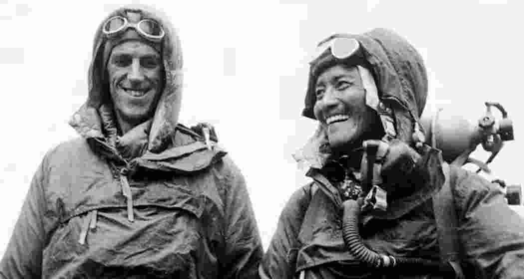 Edmund Hillary (left) and Sherpa Tenzing Norgay (right) reached the 29,035-foot summit of Everest on May 29, 1953, becoming the first people to stand atop the world's highest mountain. 