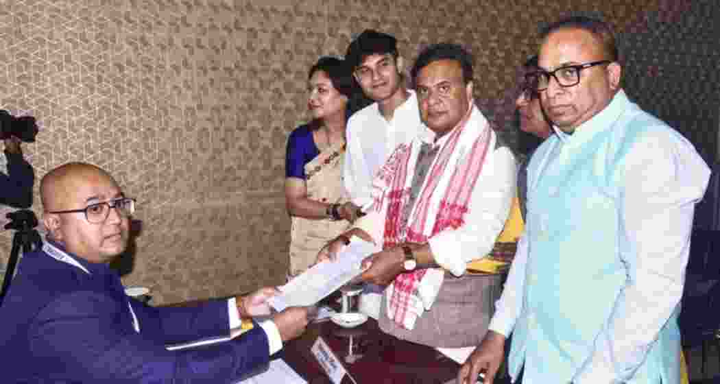 Assam Chief Minister Himanta Biswa Sarma files nomination for the Jalukbari constituency ahead of the Assam Assembly elections, in Guwahati, Assam, on Friday. 