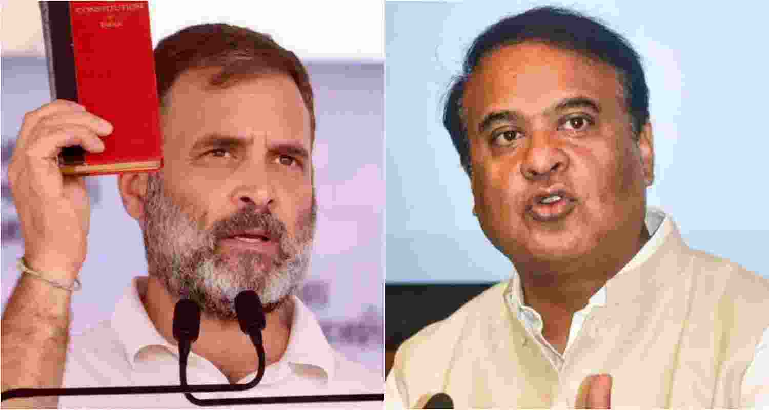 Congress leader Rahul Gandhi (L), Assam Chief Minister Himanta Biswa Sarma (R).