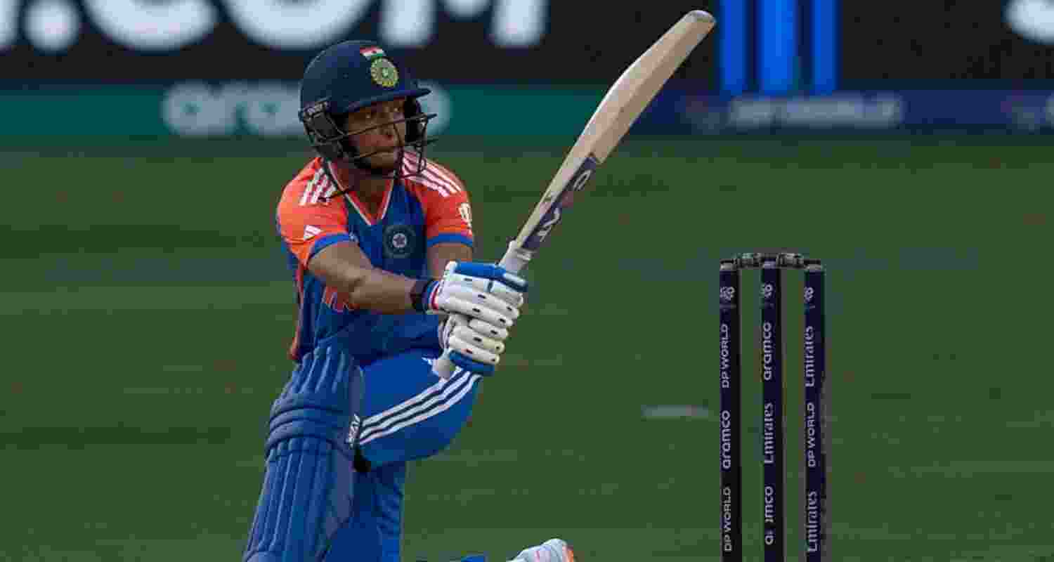 India skipper Harmanpreet Kaur hitting a fluent stroke to dispatch the ball to the boundary.