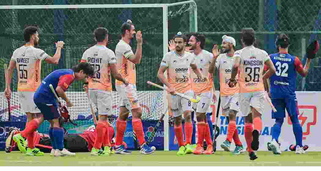 The Indian team celebrating their win over Malaysia.
