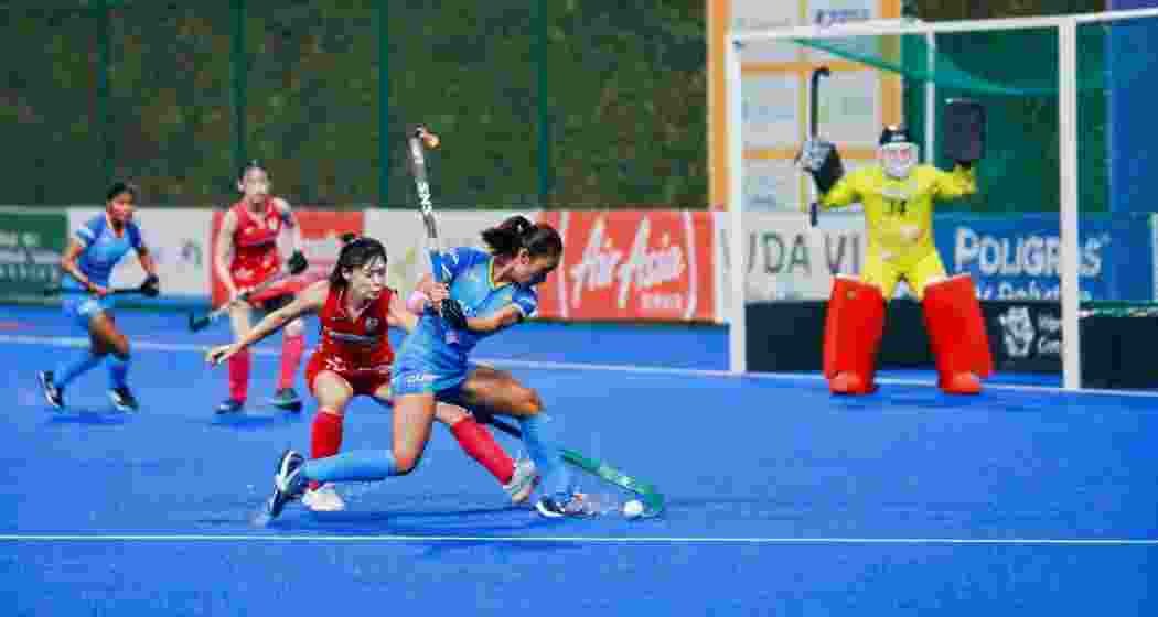 India’s Lalremsiami Hmarzote in action during the clash against Japan.