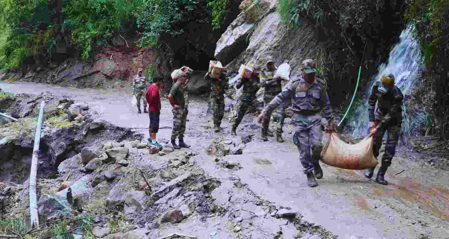 Army personnel carry out rescue and relief operation, in the cloudburst-hit Rampur area of Shimla district, Saturday, Aug. 3, 2024. 