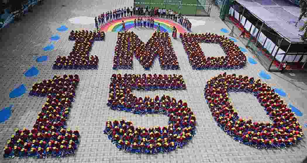 Students of Everwin Group of Schools arrange themselves into a unique shape as part of the Wednesday celebrations.