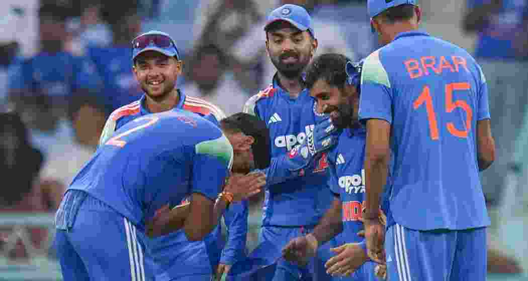 India's Arshdeep Singh greets Prince Yadav after the latter took the catch of Afghanistan's Ibrahim Zadran during an ODI cricket match between India and Afghanistan, in Lucknow, Uttar Pradesh, on Wednesday.
