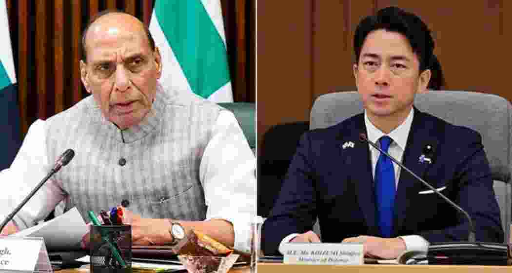 Defence Minister Rajnath Singh (L), Japanese Defence Minister Shinjiro Koizumi (R).