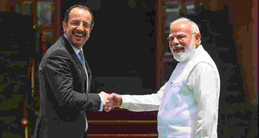 Prime Minister Narendra Modi and Cyprus President Nikos Christodoulides during delegation-level talks in New Delhi.
