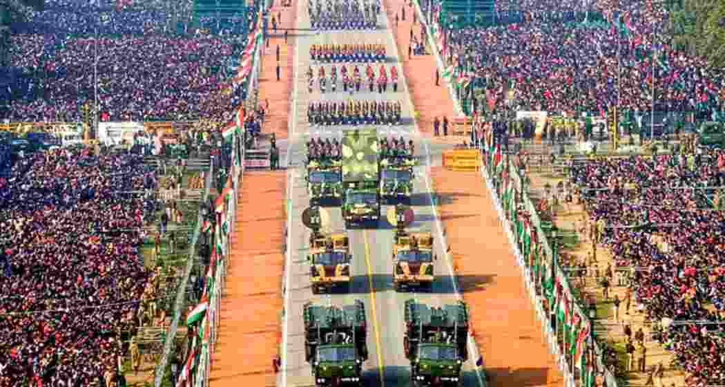 The 76th Republic Day parade underway at Kartavya Path.