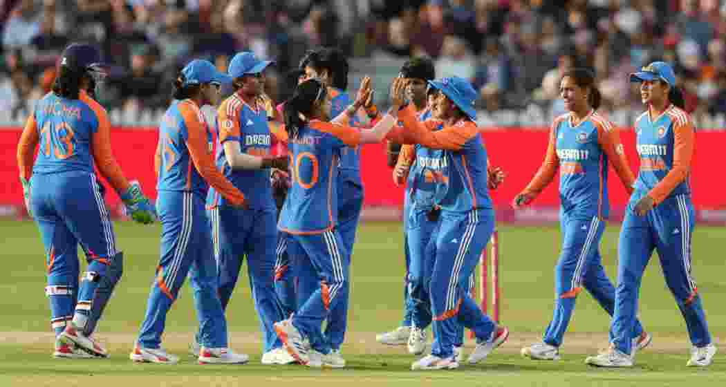 India Women celebrate following a 24-run victory over England at Bristol on Tuesday, with standout performances from Amanjot Kaur, Jemimah Rodrigues, and Shree Charani guiding them to a 2–0 series lead.