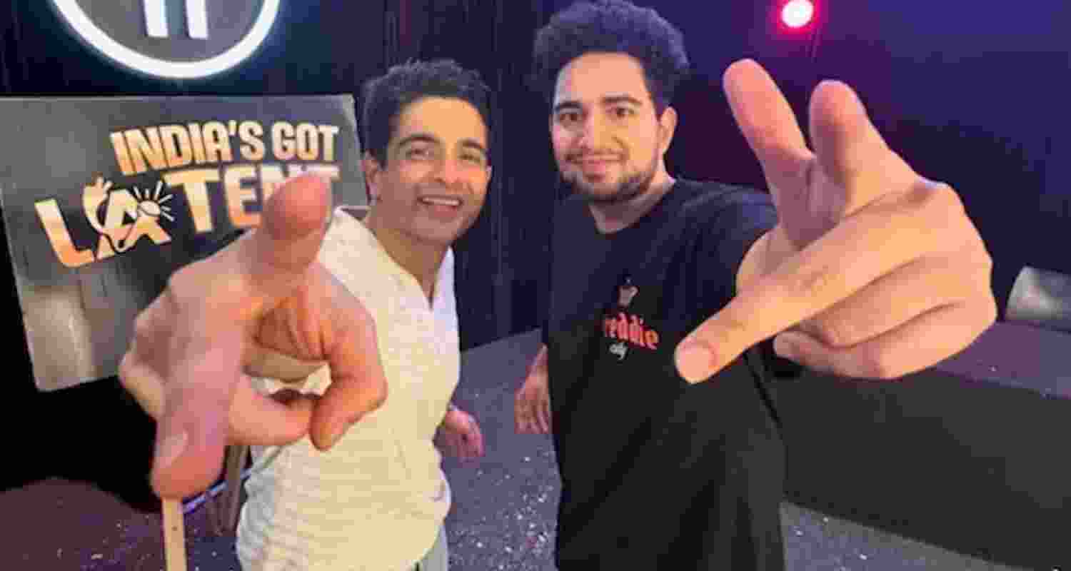 Comedian Samay Raina and Podcaster Ranveer Allahbadia posing for a picture for an episode of the show 'India's Got Latent'