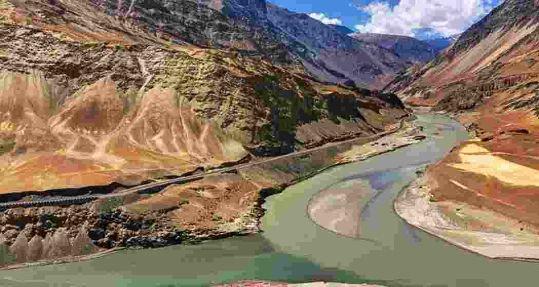 Indus river basin landscape in northern India. 