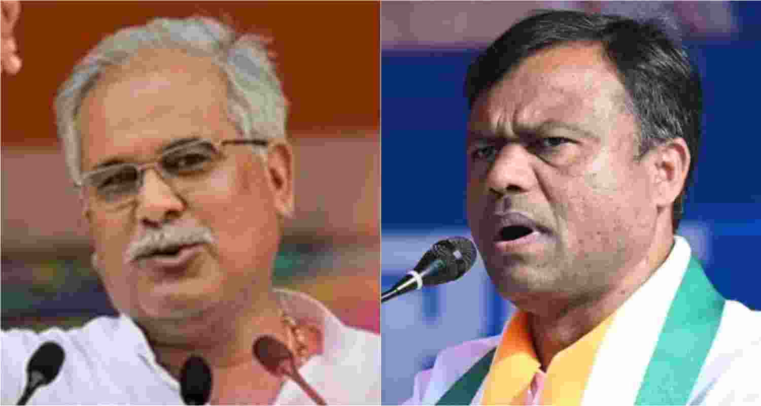 Former Chhattisgarh Chief Minister Bhupesh Baghel (left), head of Chhattisgarh Congress Deepak Baij.