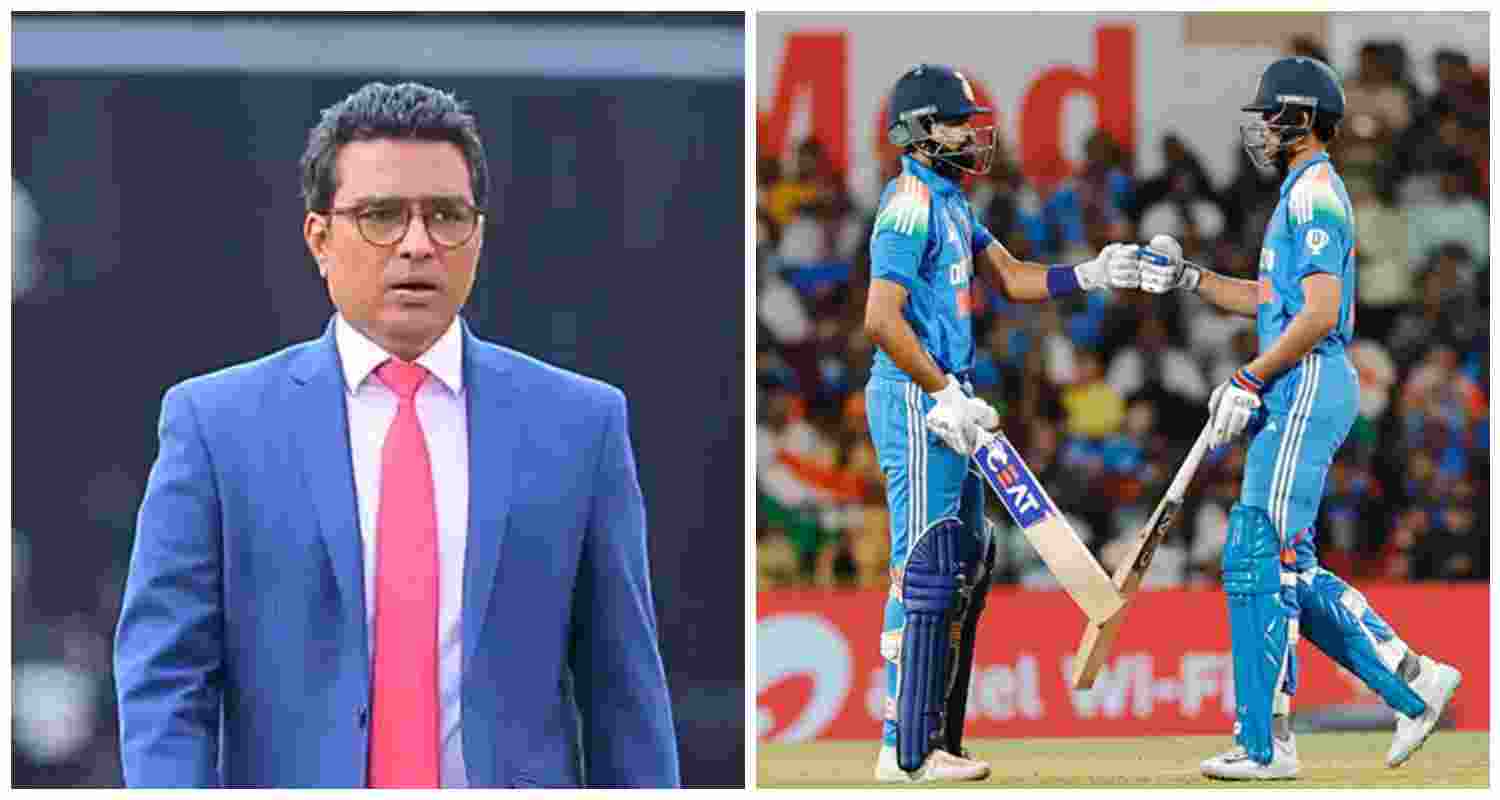 Former Indian cricketer Sanjay Manjrekar (L), Shreyas Iyer and Shubman Gill (R). 