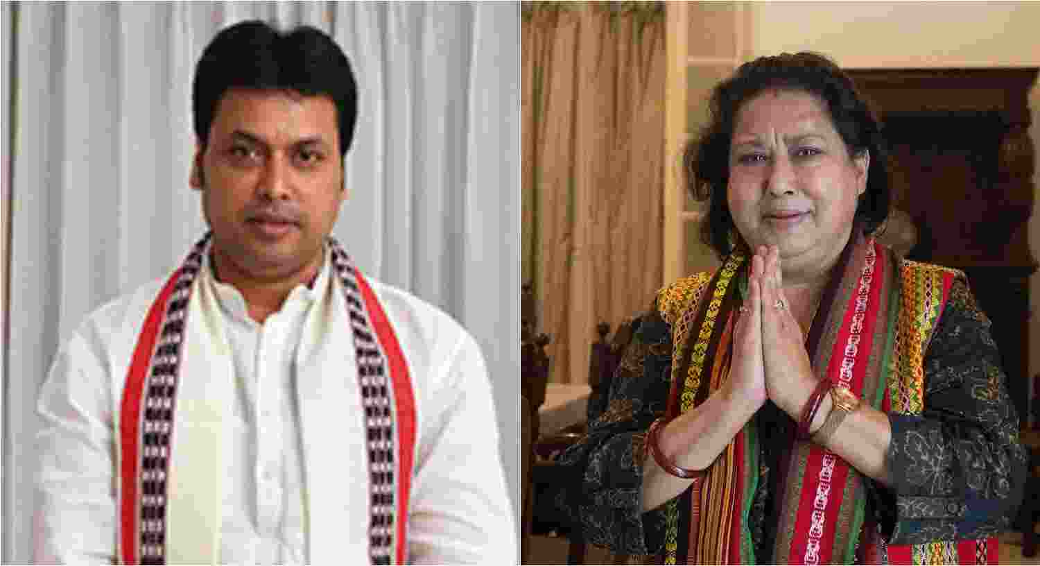 BJP candidates Biplab Kumar Deb and Kriti Devi Debbarman.