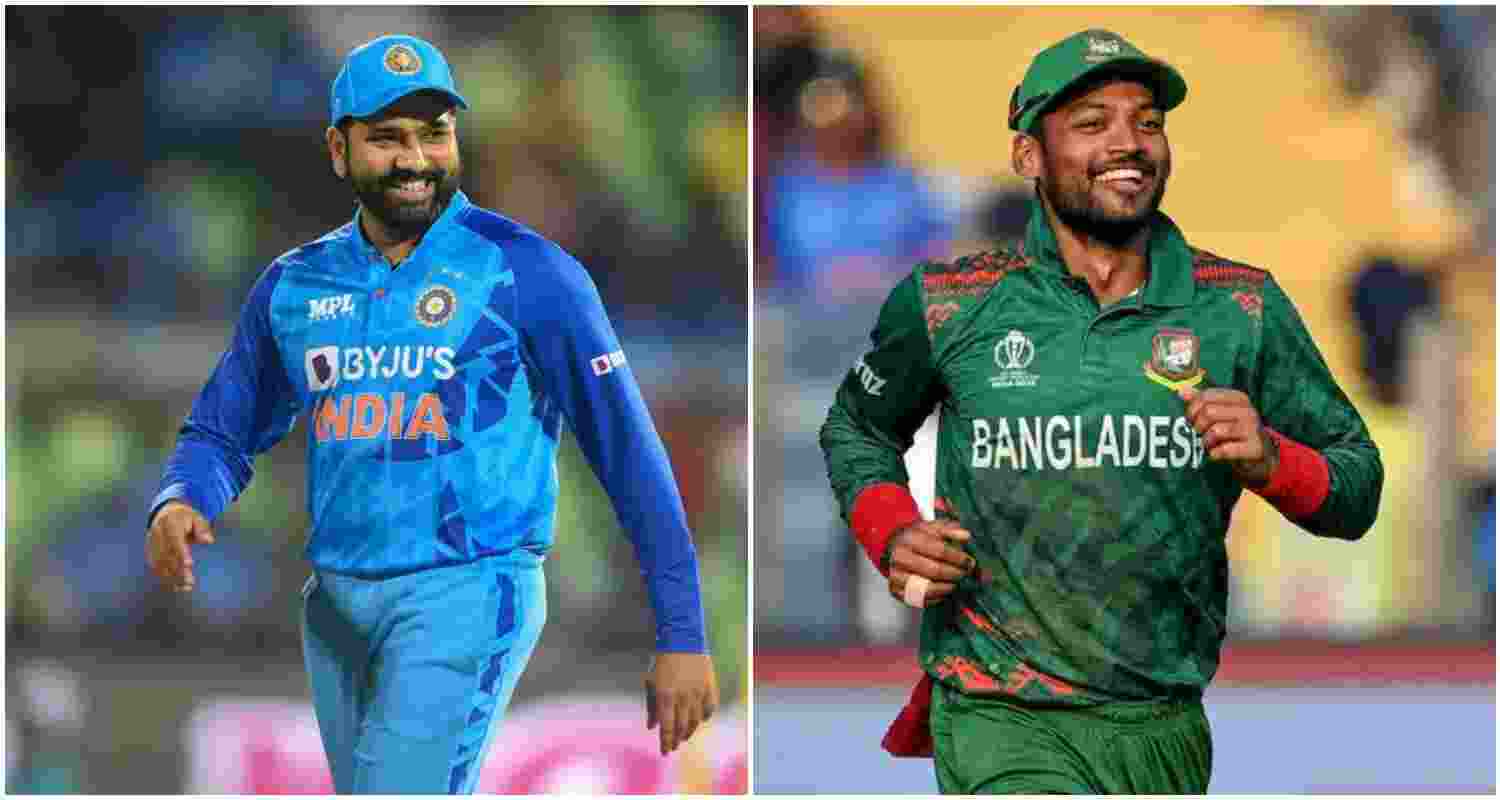 Indian skipper Rohit Sharma (L), Bangladesh skipper Najmul Hossain Shanto (R).