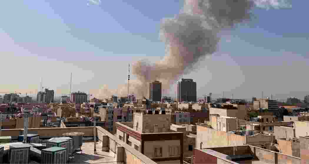Smoke rises on the skyline after an explosion in Tehran, Iran on Saturday.