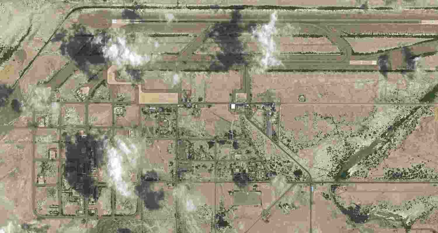 This satellite image provided by Vantor shows the overview of Konarak Airbase in Iran on Wednesday. 