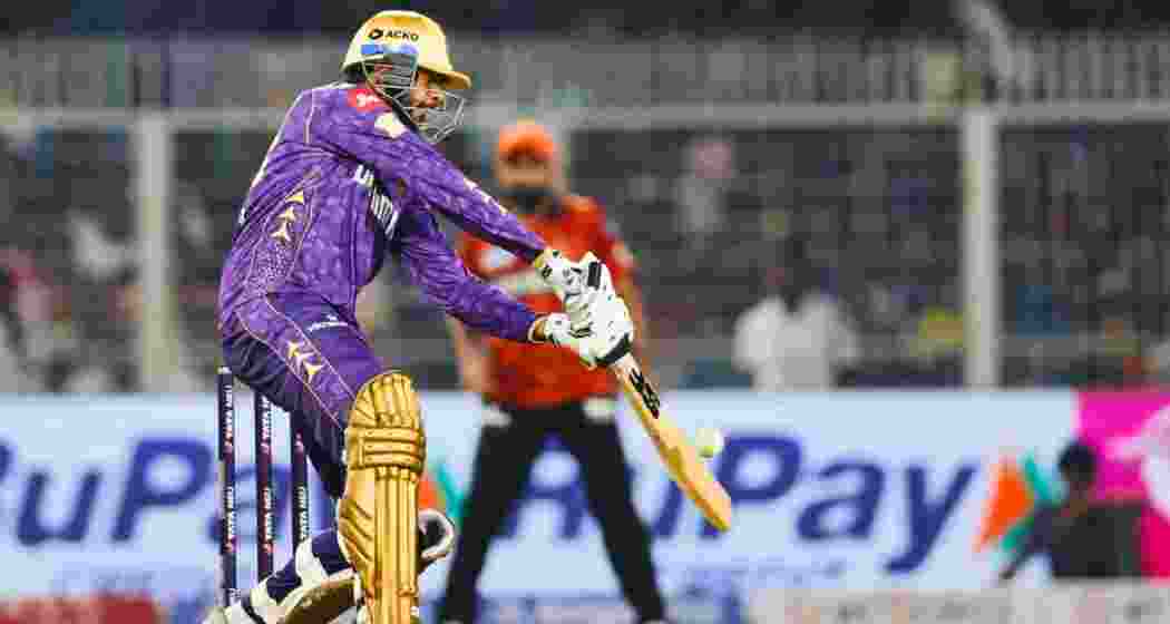 Venkatesh Iyer in action during his blazing knock of 60 off 29 balls for Kolkata Knight Riders against Sunrisers Hyderabad in the IPL match at Eden Gardens, Kolkata, on April 3, 2025.