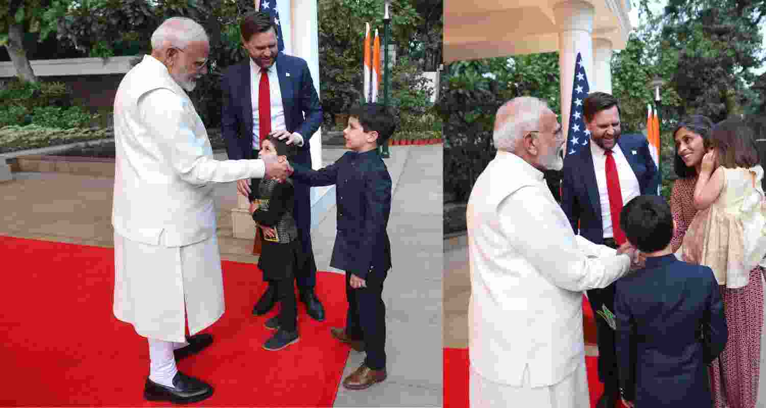 PM Narendra Modi with US Vice President JD Vance and his two sons.