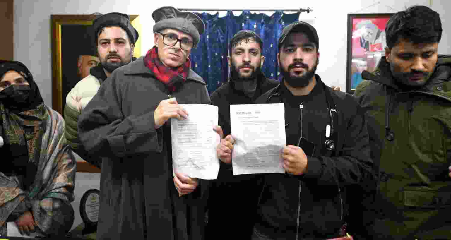 Jammu and Kashmir Chief Minister Omar Abdullah during a meeting with the representatives of the Open Merit Students Association. The students have been protesting against the reservation policy in Jammu and Kashmir implemented after the abrogation of Article 370.