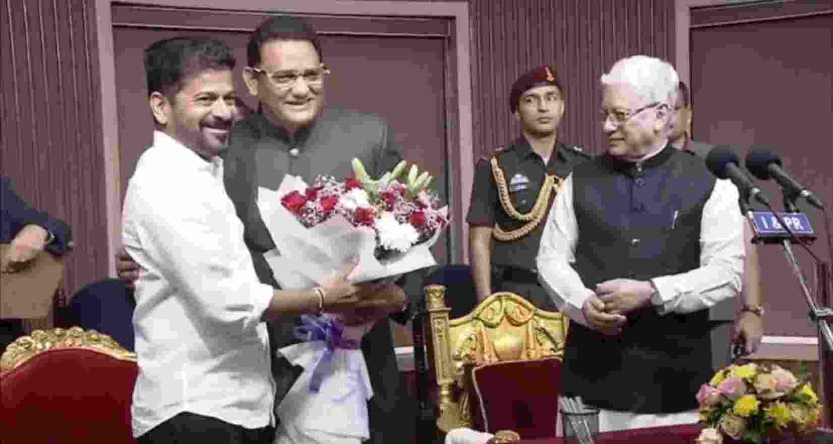 Former cricketer Mohammad Azharuddin takes oath as a Cabinet Minister at the Hyderabad Raj Bhavan on Friday - Image via X.