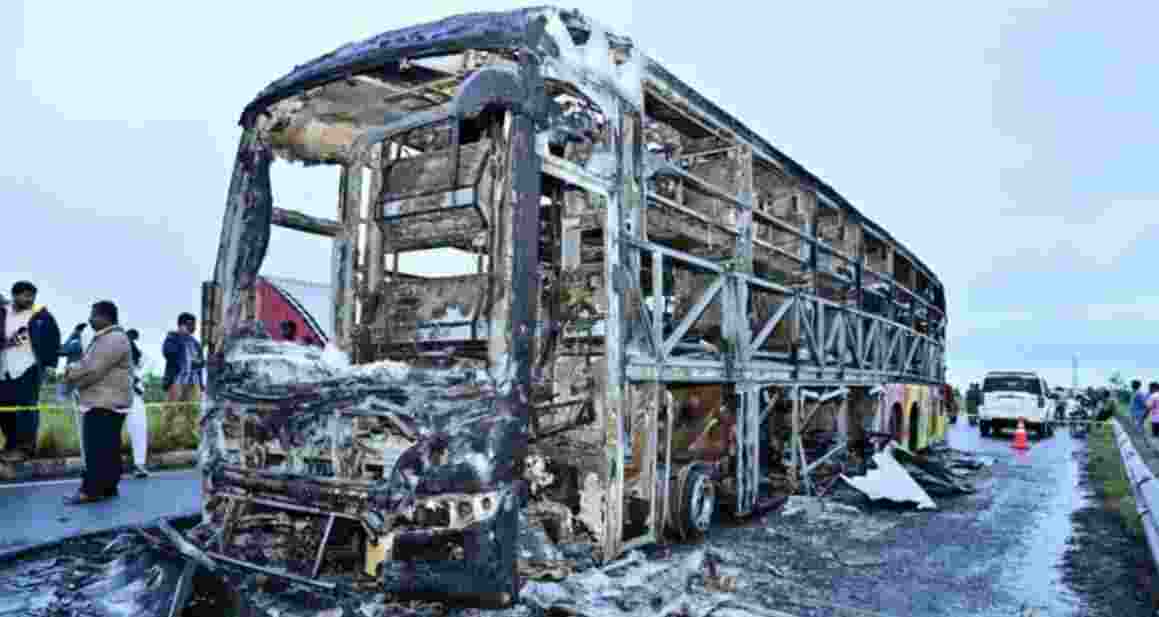 Nearly 20 passengers travelling in the private bus and a motorbike rider were tragically burnt to death in the early hours of Friday.