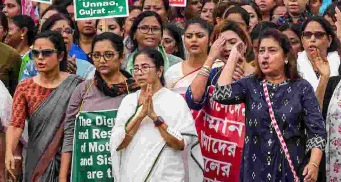 West Bengal CM Mamata Banerjee protests against the rape and murder of a doctor at RG Kar Medical College and Hospital in Kolkata - file image.