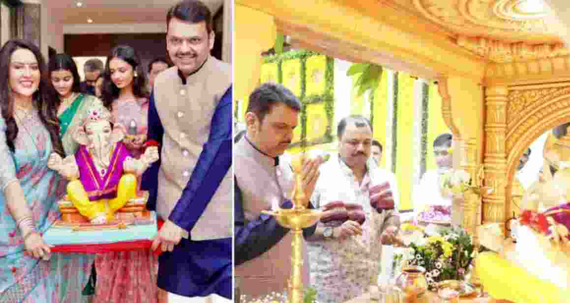 CM Fadnavis performs 'aarti' as 10-day Ganeshotsav begins