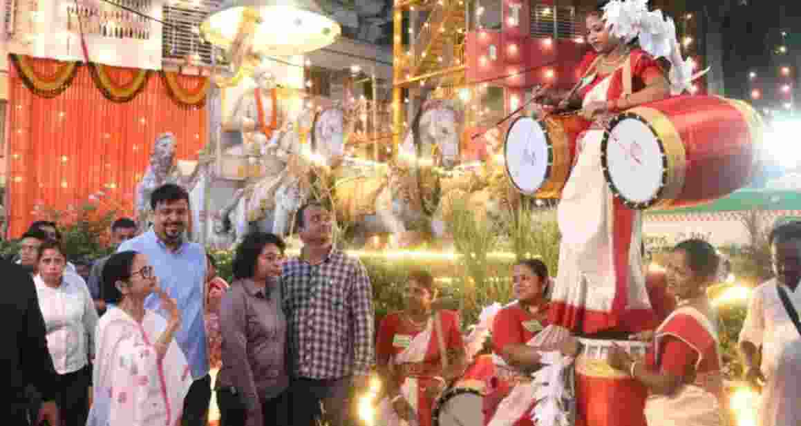 West Bengal CM Mamata Banerjee inaugurates the Sreebhumi Sporting Club Durga Puja pandal.