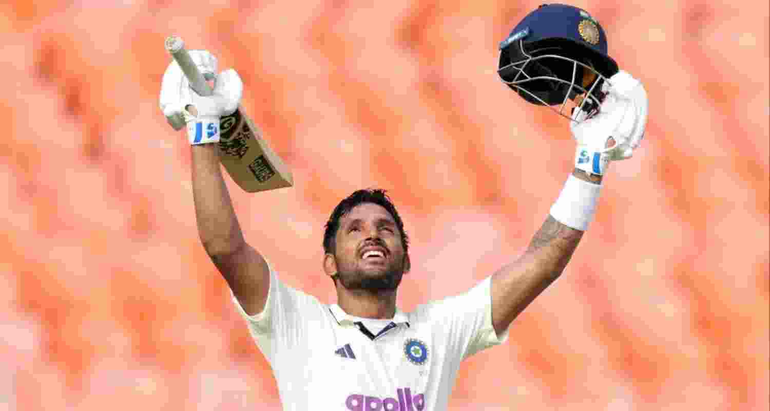 Dhruv Jurel (125 off 210 balls) celebrating his maiden century. Dhruv Jurel (125 off 210 balls) celebrating his maiden century.