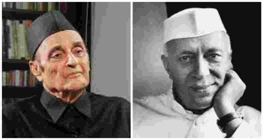 Former Jammu and Kashmir Governor and veteran Congressman Karan Singh (L), that Pandit Jawaharlal Nehru (R).